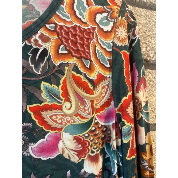 Johnny Was Floral Print Long Sleeve Top S Green Multicolor Boho Style Lightweigh - Picture 5 of 7